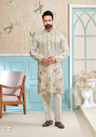 Graceful Beige Embroidered Kurta Set