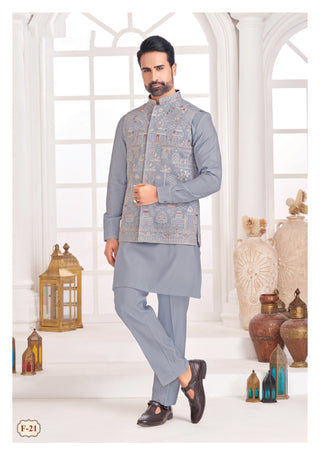 Roohani Rang Embroidered Nehru Jacket Set – Steel Grey