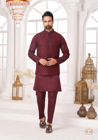 Roohani Rang Embroidered Nehru Jacket Set – Deep Maroon