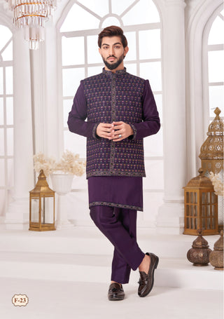 Roohani Rang Embroidered Nehru Jacket Set – Royal Purple