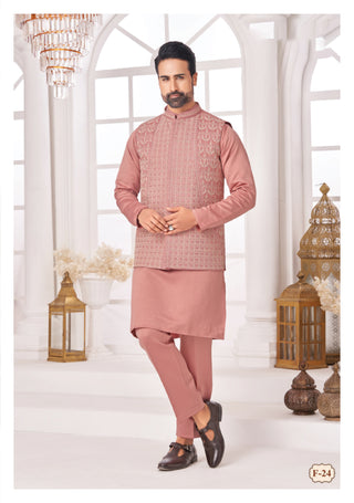 Roohani Rang Embroidered Nehru Jacket Set – Soft Peach