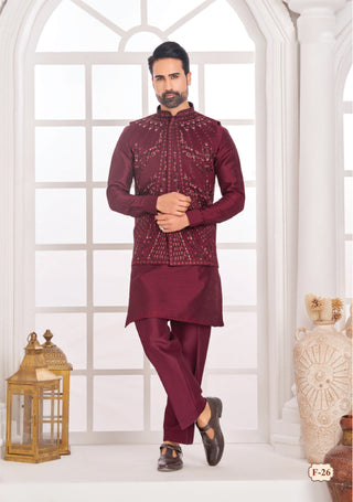 Roohani Rang Embroidered Nehru Jacket Set – Wine Maroon
