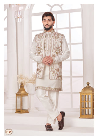 Roohani Rang Embroidered Nehru Jacket Set – Ivory Royale