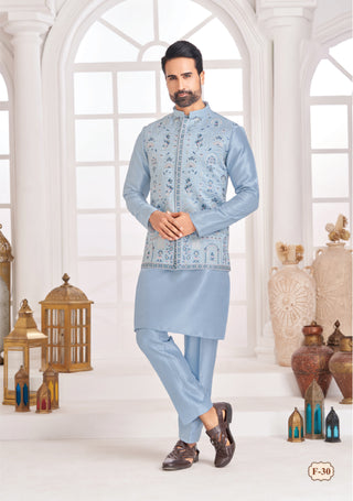 Roohani Rang Embroidered Nehru Jacket Set – Sky Blue Grace