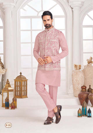 Roohani Rang Embroidered Nehru Jacket Set – Blush Pink Elegance