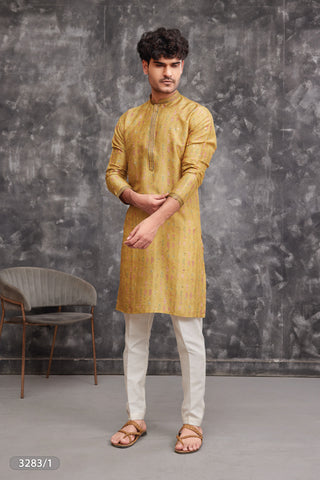 Golden Ethnic Kurta with Intricate Detailing