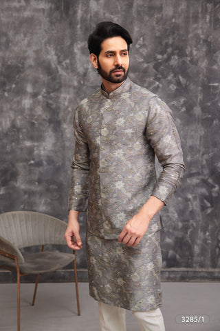 Elegant Floral Jacquard Koti Kurta Set