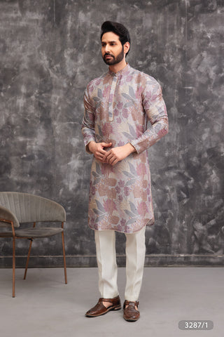 Subtle Leaf-Patterned Jacquard Kurta Set