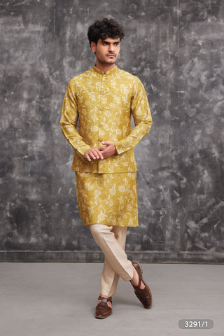 Golden Elegance Floral Koti Kurta Set