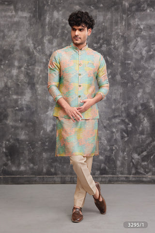 Pastel Abstract Bandhgala Kurta Set