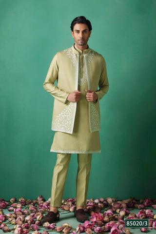 Olive Green Embroidered Kurta Koti Set