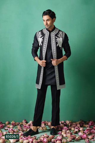 Black Embroidered Festive Jacket Set