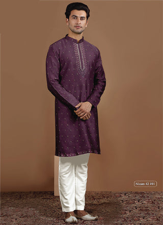 Regal Plum Embroidered Kurta Set