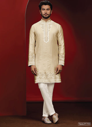 Regal Beige Embroidered Kurta Set