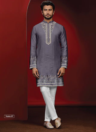 Elegant Steel Grey Embroidered Kurta Set