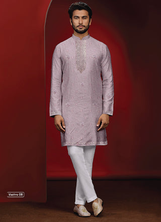 Blush Pink Textured Embroidered Kurta Set