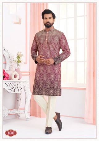 Opulent Maroon Ombre Kurta Set with Golden Embellishments