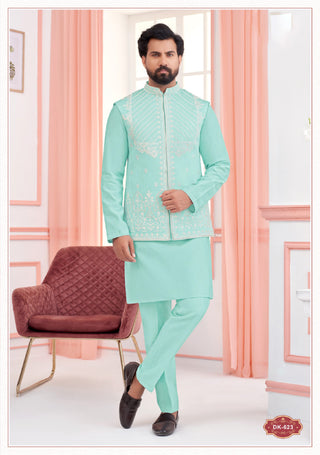 Aabroo Ice Blue Koti Kurta Set