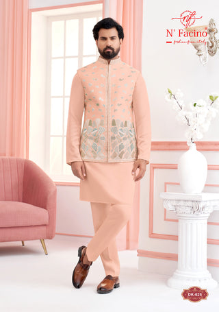 "Peach Elegance" Koti Kurta Set