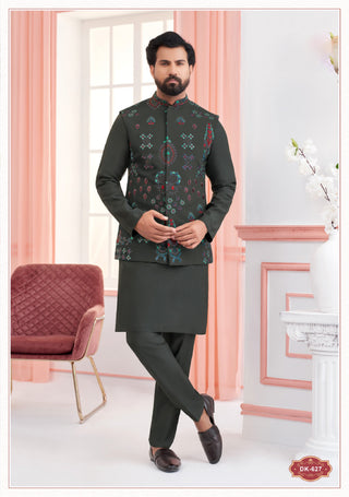 Emerald Majesty: Bottle Green Koti Kurta Set