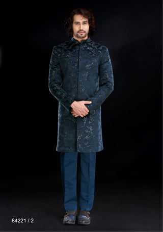 Azure Fusion Elegance: Raah Collection Tikki Work Indowestern Ensemble