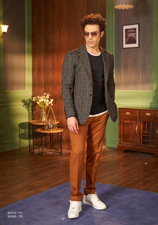 Regal Charcoal Checkered Suit with Golden Trousers