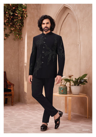 Black Jodhpuri Suit with Intricate Bead Embroidery