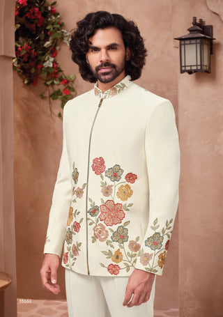 Ivory Jodhpuri with Multicolor Floral Embroidery