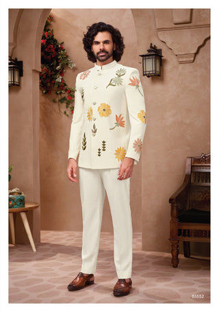 Ivory Jodhpuri Suit with Intricate Floral Embroidery