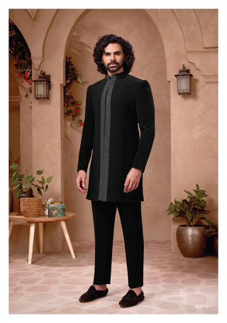 Black Embellished Nawabi Suit