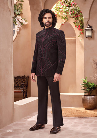 Maroon Designer Jodhpuri Suit with Geometric Embroidery