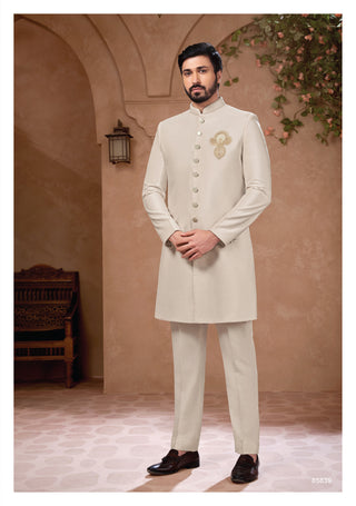 Classic Ivory Nawabi Suit with Minimal Embroidery