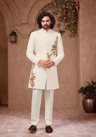 Ivory Side-Embroidered Nawabi Suit