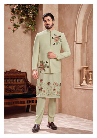 Pastel Green Floral Embroidered Jodhpuri Set