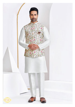 Elegance in Bloom: Floral Embroidered Koti Kurta Set