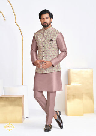 Blush Pink Kurta Set with Floral Nehru Jacket