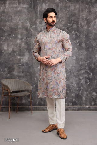 Earthy Abstract Print Designer Kurta for Men