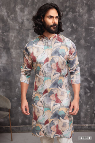 Multicolor Abstract Pattern Designer Kurta for Men