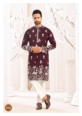 Regal Maroon Embroidered Kurta Set