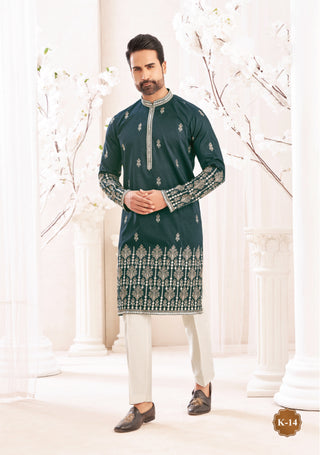 Emerald Green Embroidered Designer Kurta