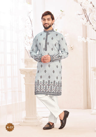 Sky Blue Embroidered Designer Kurta