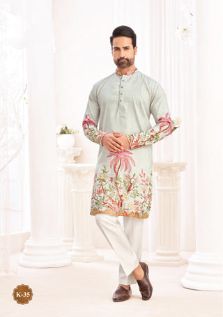 Pastel Mint Floral Embroidered Kurta